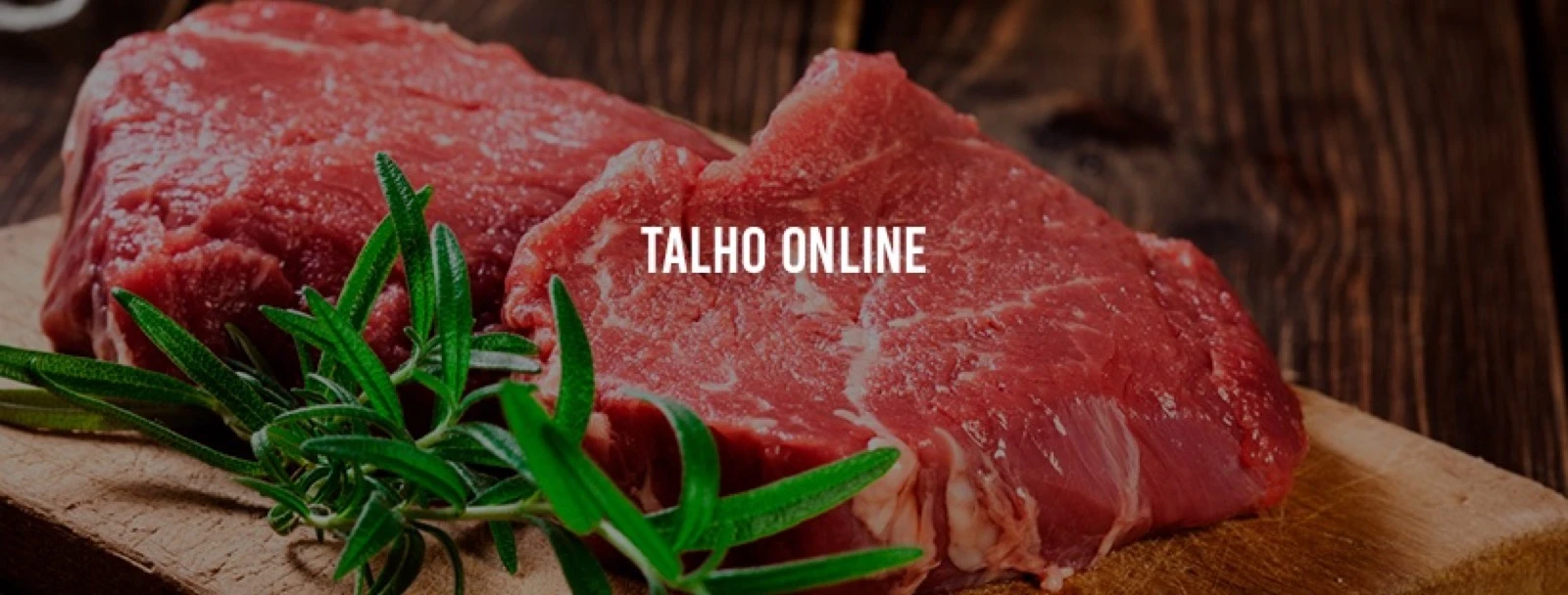 Tasca Express cover graphic with fresh meat cuts and Talho online headline